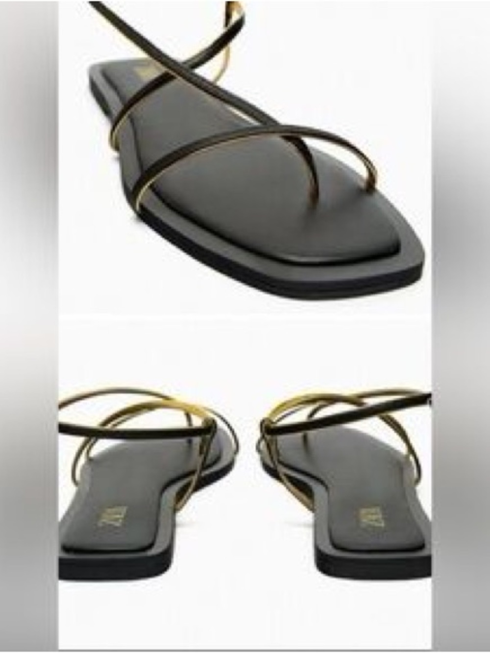Zara Black Strappy Flat Square Toe Shoes Sandals - Picture 2 of 5